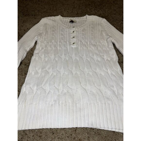 SONOMA Womens White Cable Knit Sweater Henley Retro Classic Fishermen Y2k LARGE - Picture 6 of 10